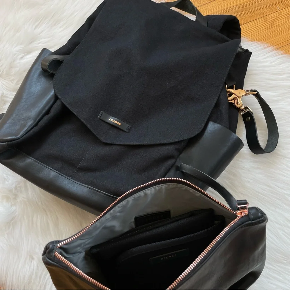 NEW Leader Bag Co leather and canvas backpack diaper bag